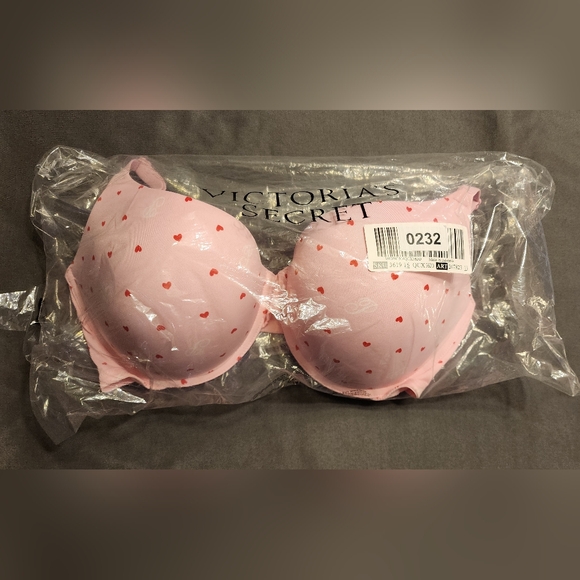 VS Pink Wear Everywhere Push Up Bra Sz 38DD NWT Pink With Hearts - Picture 4 of 8